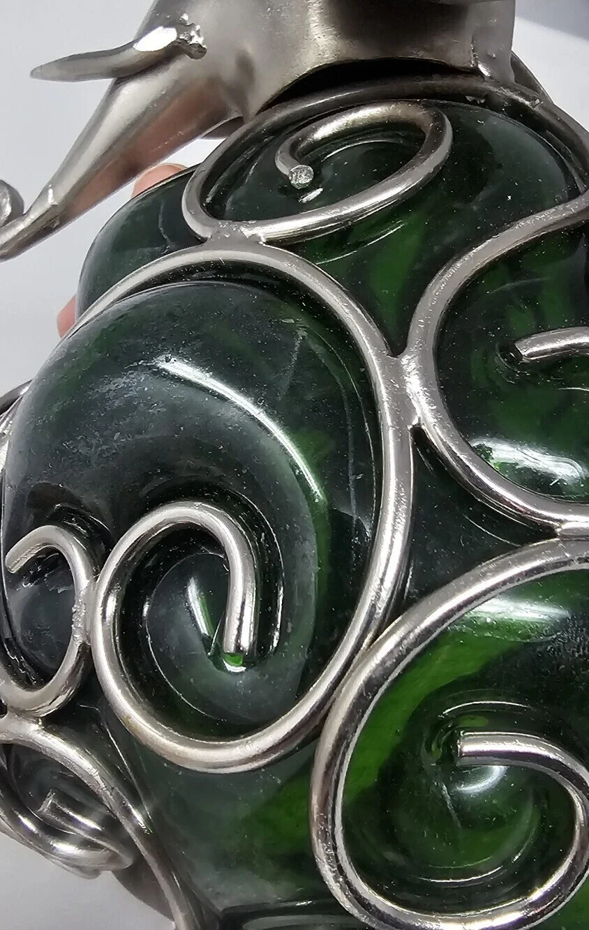 Beautiful Wisdom Of The Elephants Green Glass Boho Oil Lamp Displayed Only 7